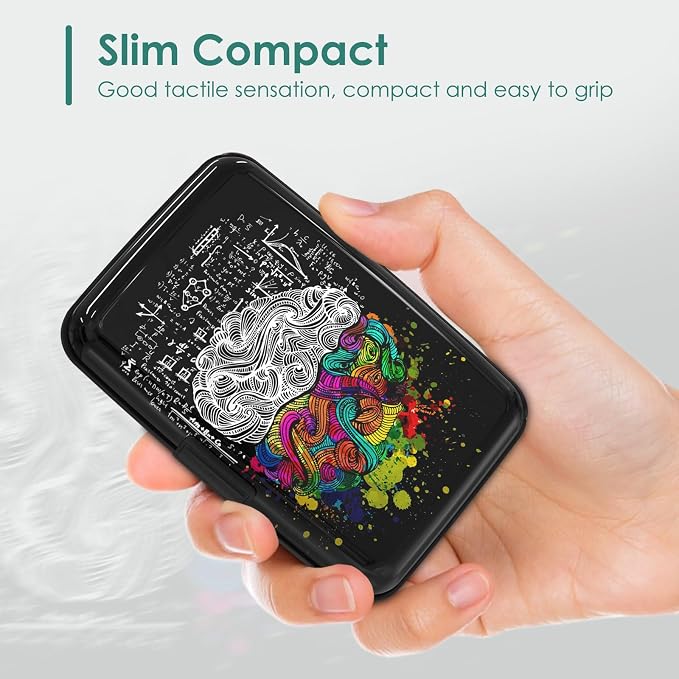 Credit Card Holders, Metal Card Wallet RFID Blocking Slim Aluminum Business Hard Cards Cases for Women Men, Brain Graffiti