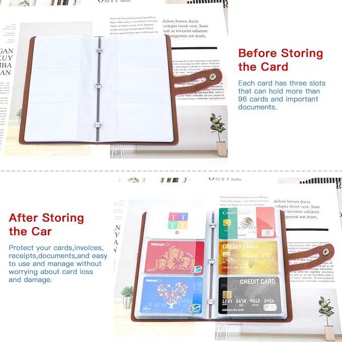 Padike RFID Credit Card Holder Business Card Organizer Business Card Holder, with 96 Card Slots Credit Card Protector for Managing Your Different Cards to Prevent Loss or Damage (Rose red)