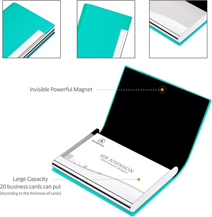 Padike Business Card Holder, Business Card Case Professional PU Leather & Stainless Steel Multi Card Case,Business Card Holder Wallet Credit card ID Case/Holder For Men & Women. (U-Light green)