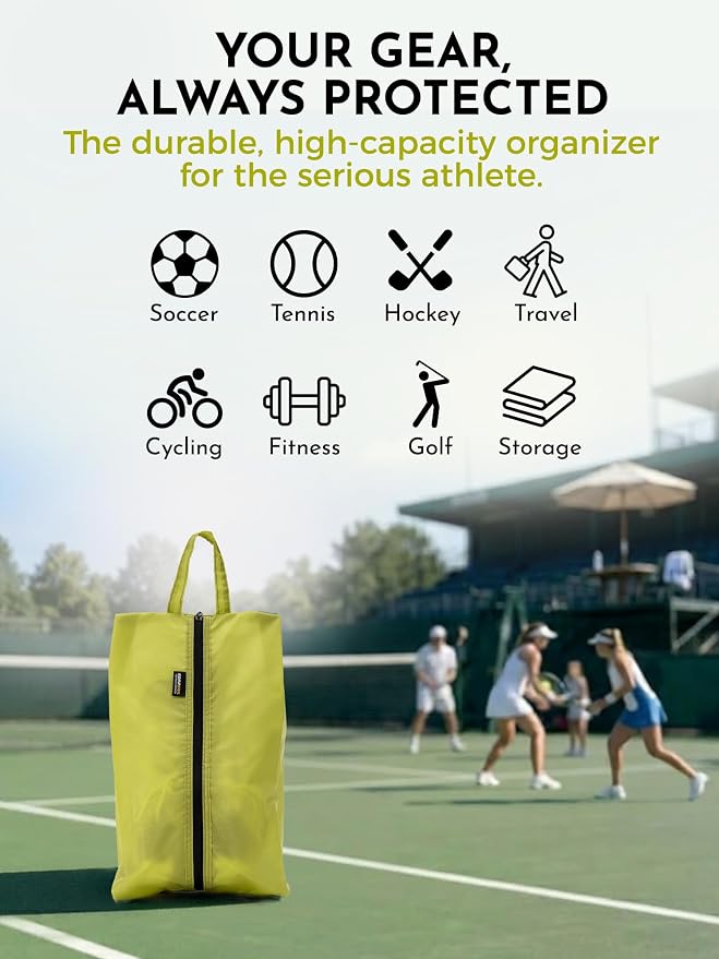 2 Pack Shoe Bags for Travel, Water-Resistant Organizers, Yellow | 100D Composite Nylon, Translucent Design, Large Capacity, Odor and Dust Protection For Gym, Soccer, Golf, Tennis, Baseball