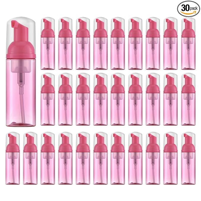 Tekson 30PCS Soap Foam Bottle (2 oz), Empty Travel Foaming Lash Shampoo for Cleanser, Dispenser (Red)