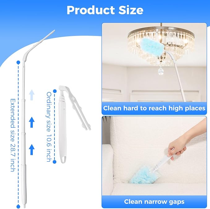 wlich 2 Replacement Extended Handles, Compatible with Swiffer Duster Refill | 10.6-28.7 In Telescopic Pole, 270 Deg Rotating Head, Durable Grip, Reaches Ceilings Fans Shelves & Corners for Home Cleaning