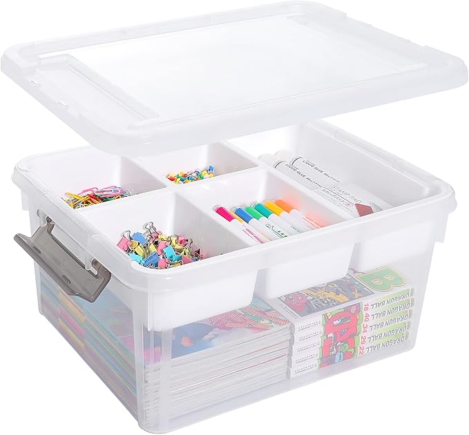 Citylife 17 QT Plastic Storage Box with Removable Tray Craft Organizers and Storage Clear Storage Container for Organizing Bead, Tool, Sewing, Playdoh, Coloring Books, Markers