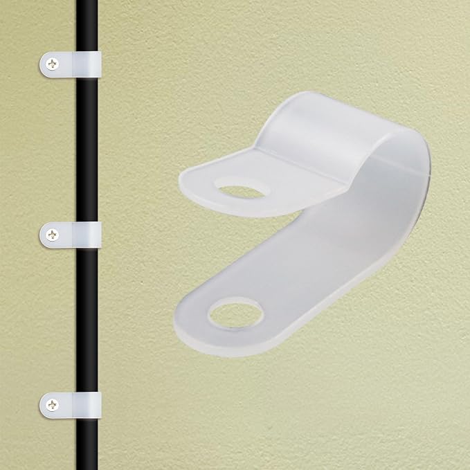 Antrader 200Pcs 3/8 Inch R-Type Cable Clamps Nylon Cable Organizer Clips | White Plastic Wire Rope Management Holders with Screws,Insulated & Damage-Free Cables