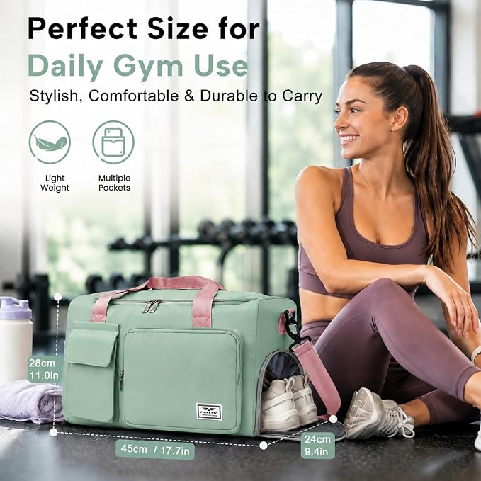FIORETTO Women's Gym Duffle Bag with Shoes Compartment, 30L Capacity, Ideal for Travel, Gym, Sports, Duffel, Weekender
