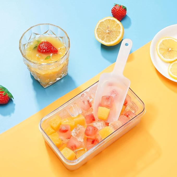 0.8“ Ice Cube Tray with Lid and Bin, PHINOX 84 Cubes Ice Trays for Freezer, Ice Cube Trays for Freezer with 3 trays, Container, Lid & Ice Scoop, BPA Free, Pink(28Cubes/Tier)