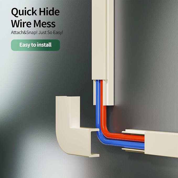 Beige Cord Hider, 212.6in Cord Covers for 1-2 Wires on Wall, Paintable Wire Hider Wire Covers for Cords on Walls, Easy Set-up Cable Hider Cable Raceway to Hide Cords on Wall, W0.59 H0.4in, Beige