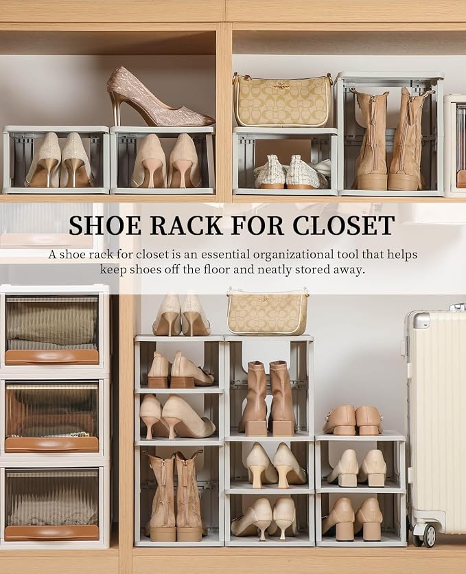 HAIXIN Slim Shoe Rack Space Saving, 5-Tier Shoe Storage Cubby | for Smaller Shoe Sizes, Removable Panels to Adjust Shelf, Expand Multiple Sets, Fits Narrow Entryways, Closet, Easy Assembly
