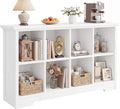 Aheaplus Wooden 8-Cube Storage Organizer with Charging Ports, Modern Cube Bookcase with Base, 3-Tier Floor Standing Open Cubbies Bookshelf, Cubicle Display Shelf for Home and Office, White