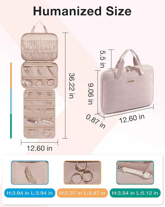 BAGSMART Travel Jewelry Organizer Case Portable Jewelry Roll Bag Tangle-free Necklace Storage, Foldable Transparent Zipper Pockets for Rings, Earrings, Bracelet, Travel Essentials, Black
