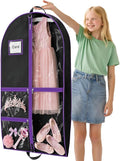 Dance Garment Bags for Dancers, 40" Garment Bags for Hanging Clothes with 3 Clear Zipper Pockets, Cheer Uniform Garment Bag for Suits, Travel & Sports Jersey, Cheer Uniform (Purple, 1Pack 40")