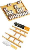 SpaceAid Bamboo Spice Drawer Organizer and Bamboo Drawer Dividers with Inserts and Labels, Kitchen Adjustable Drawer Organizers