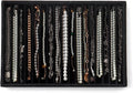 Large Jewelry Organizer for Drawer Insert Velvet Stackable Jewelry Trays for Earring Necklace Bracelet Ring Display (Black, 16 Grids)