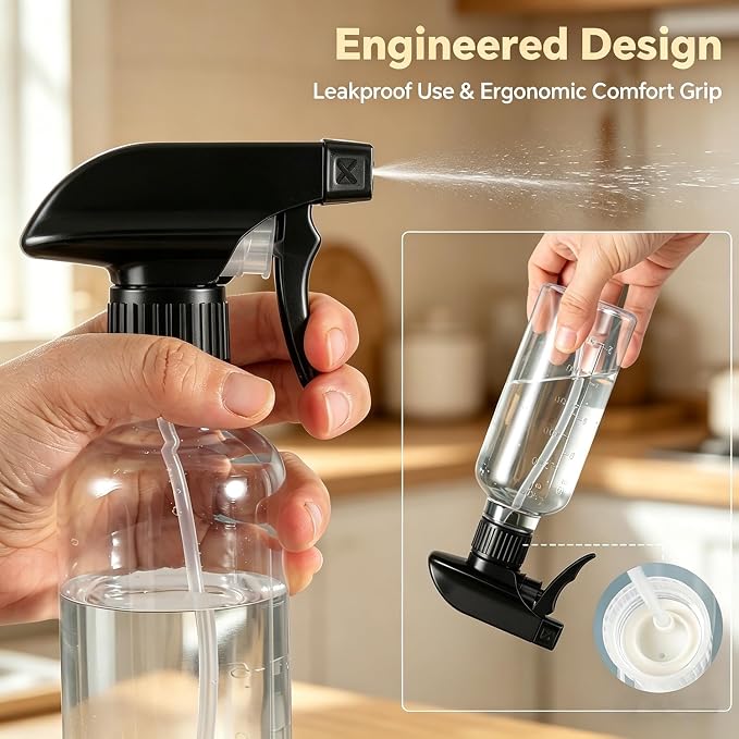 Plastic Spray Bottles (2 Pack 10 oz), Leakproof Adjustable Fine Mist & Jet Stream Nozzle, Premium BPA-Free Plastic Multi-Purpose for Hair, Plants, Cleaning (2 PACK AMBER)