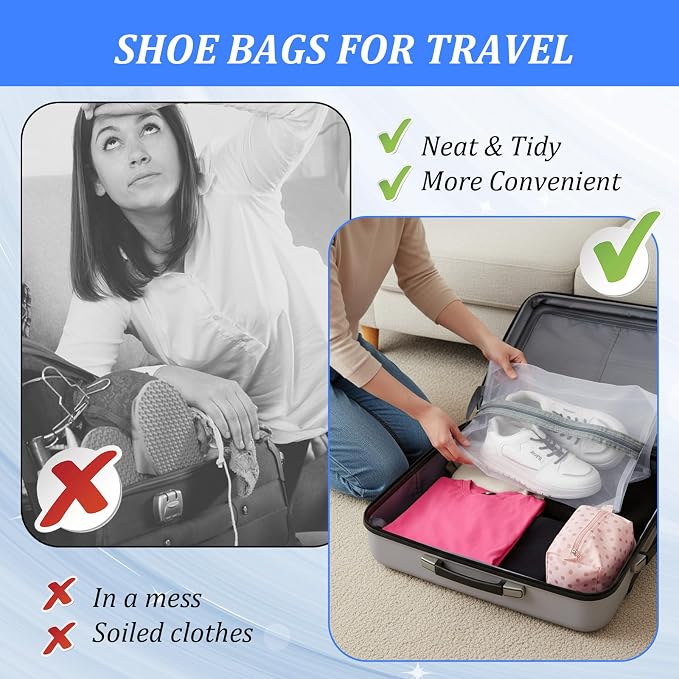 Tyqour 2 Pack Travel Shoe Bags for Storage Shoe Bag for Gym Reusable Shoe Bags Shoe Covers for Travel with Zipper Travel Essentials Women Men for Sport, Grey