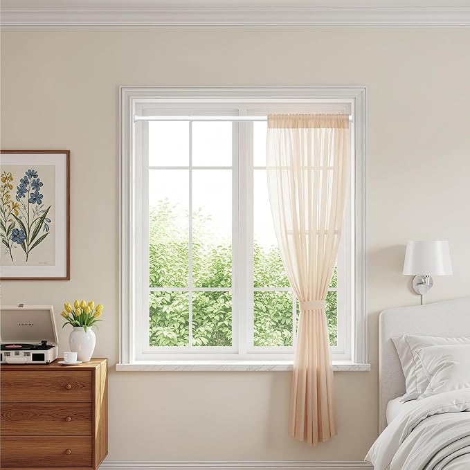 MEXAU White Tension Curtain Rods18 to 36 Inch,Small Curtain Rods No Drilling,Short Tension Rod,Adjustable Spring Rod for Windows,Door,Closet