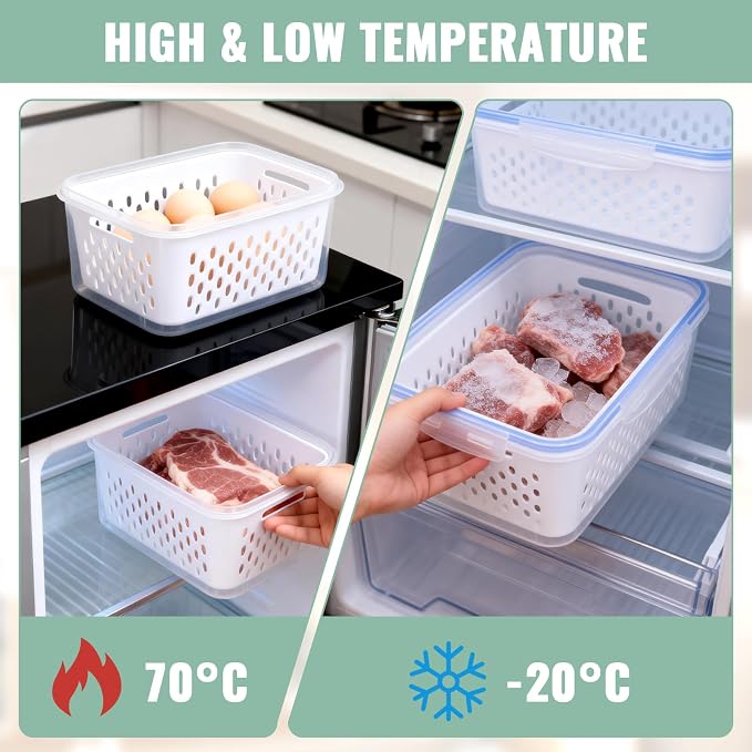 3 PCS Fruit Storage Containers for Fridge Food Berry Storage Container Set with Removable Strainer Lid Berries Container for Fridge BPA-Free Plastic Crisper for Long-Term Freshness
