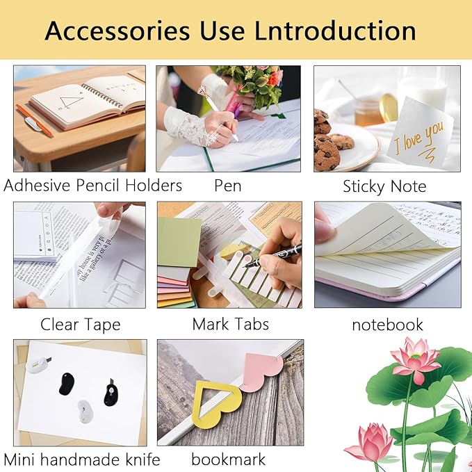 Office Supplies,Desk Accessories,with Stapler, Tape Dispenser,Desk Organizer,Folding Phone Holder,Pen,Journal Notebook,Scissor,Staple Remover,Staples,Clear Tape,Sticky Notes,Paper Clips,Bookmark,Ect