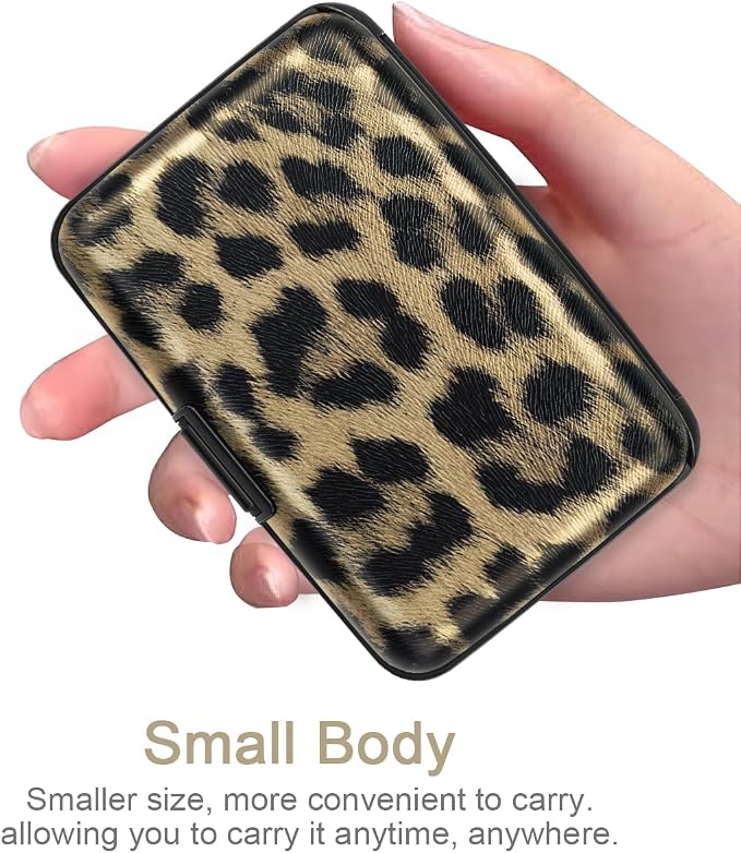 Coco Rossi Credit Card Holder RFID Aluminum Small Mini Wallet Women | Metal Wallet, Business Cards Holder, ID Case, Slim Sleeves, Womens Girls Gift, Carry Proof Wallets for Travel, Leopard