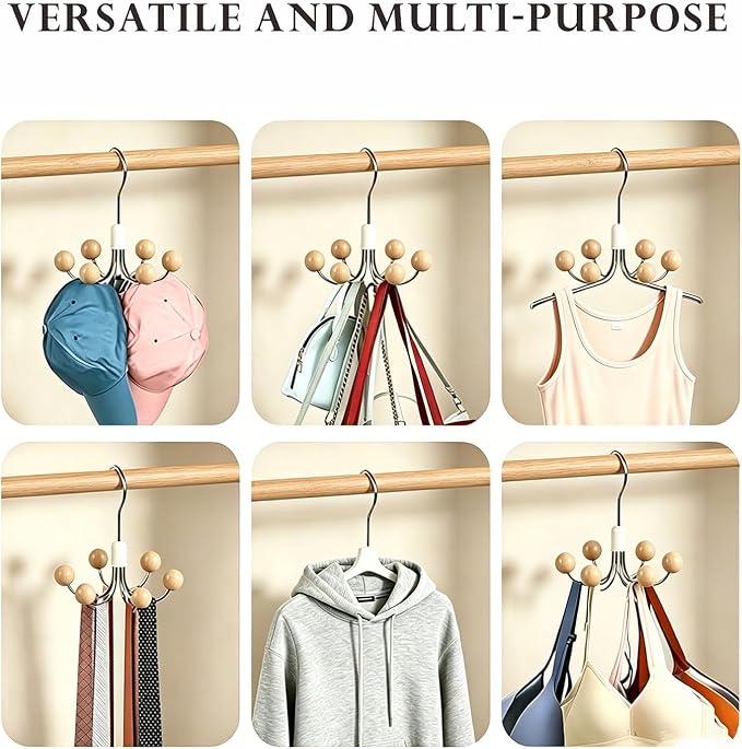 Tank Top Hanger, Rotatable Bra Organzier for Closet, Max 24 Storage Capacity Sport Bras Holder, Metal Space Saving Closet Organizers and Storage with 6 Cedar Balls-Wood Color(4 Pack)