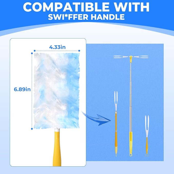 50 Pack Duster Refills Compatible with Swiffer, Disposable Microfiber Replacement Heads for Multi-Surface Cleaning on Blinds, Furniture & Fans, Blue (No Handle)