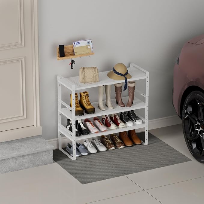 Expandable Shoe Rack Heavy-Duty Closet Organizer Adjustable Shelf Stackable Metal Framework for Entryway, Garage,RV,Pantry,Cabinet(Large,1 Pack/White)