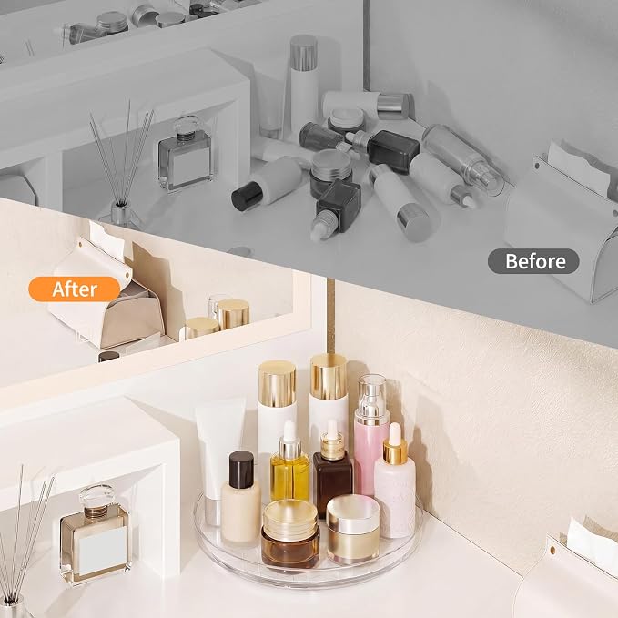 Lazy Susan Turntable Organizer (2 Pack), 9 Inch Non-Skid Clear Rotating Spice Rack for Kitchen Cabinet, Pantry, Fridge, Tabletop, Round Spinning Tray for Bathroom Countertop, Makeup Vanity, Under Sink