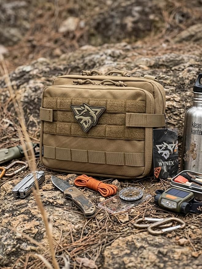 WYNEX Tactical Large Admin Molle Pouch of Double Layer Design EDC Organizer | Molle EDC EMT Utility Pouches with Map Sleeve Modular Tool Bag Large Capacity Flag Patch Included