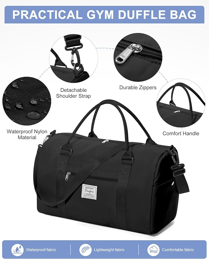 Gym Bag Womens Mens with Shoes Compartment and Wet Pocket Travel Duffel Bag for Women for Plane Sport Gym Tote Bags with Toiletry Bag Waterproof Weekend Overnight Carry on Bag Hospital Holdalls