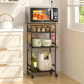ThreeHio Rolling Kitchen Microwave Cart, 4 Tier Microwave Table Stand with Storage, Kitchen Storage Rack on Wheels, Coffee Station Cart Rack Shelf Organizer for Living Room Office, Balcony