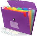 Accordian File Organizer 7 Pocket Expanding File Folder with Labels, Plastic Expandable File Folder for Documents Letter Size A4 Papers - Purple