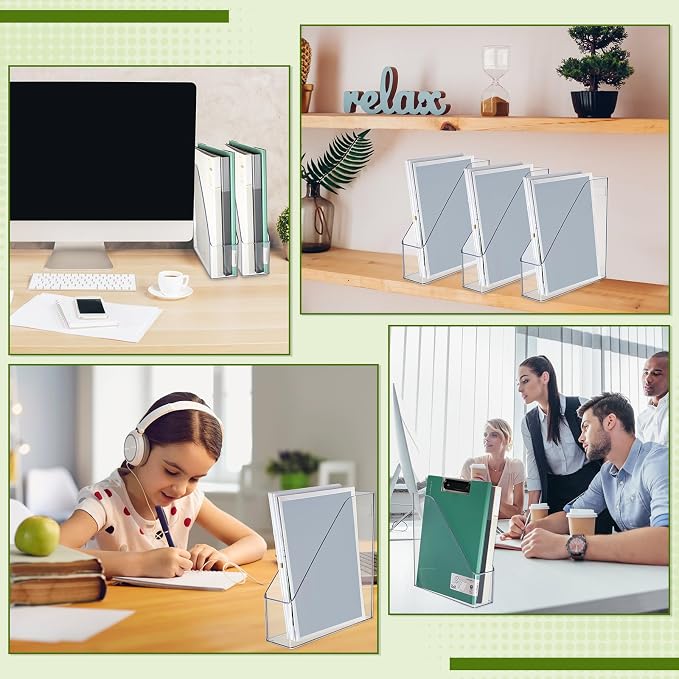 20 Pcs Clear Acrylic Magazine File Holder Plastic Desk Organizer with Handle Basics Vertical Magazine Rack Desk Folder Document Storage Organizer for Home Office School Work Study Desktop Supplies