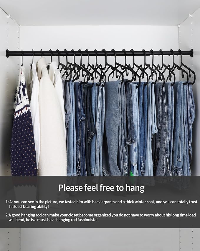 BaiNong Closet Rods for Hanging Clothes Adjustable 17"-30" Black Heavy Duty | Closet Rod for Closet Wardrobes,Walk-in Closet, Laundry RV