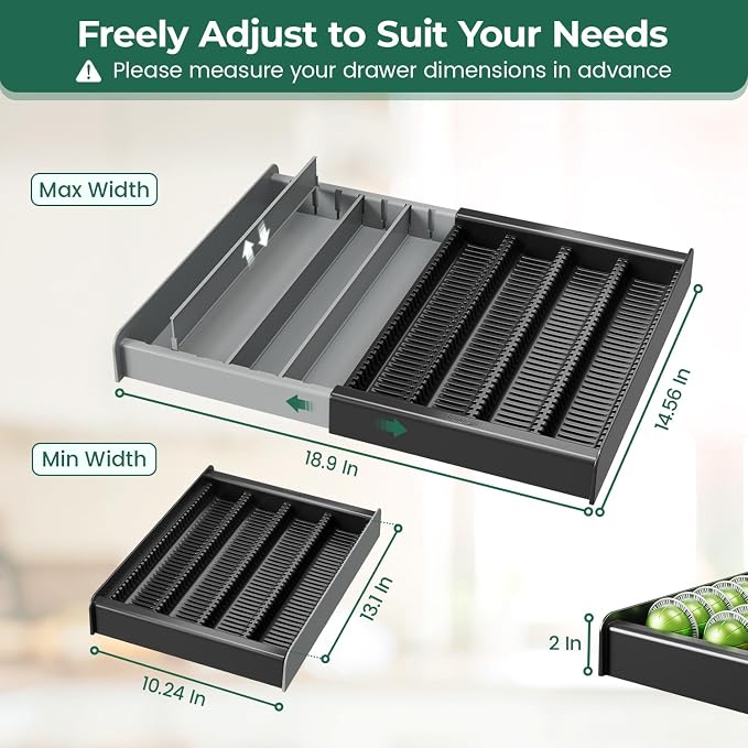 EsLuker.ly K Cup Coffee Pod Holder Organizer, Plastic Coffee Tea Drawer Insert for Counter, Expandable Storage Tray Compatible with Nespresso Vertuo Capsules, Customizable for Various Pod Sizes