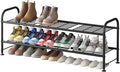 LINZINAR 2 Tier Long Shoe Rack for Closet Metal Shoe Organizer for Entryway | Spacious design stores 15+ pairs of shoes,durable metal frame,space-saving organizer for closet, hallway, and Entryway Black