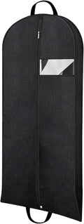Gusseted Dress Bags for Gowns Long, 60'' Garment Bags for Hanging Clothes, Suit Bag Cover for Storage and Travel (Black)