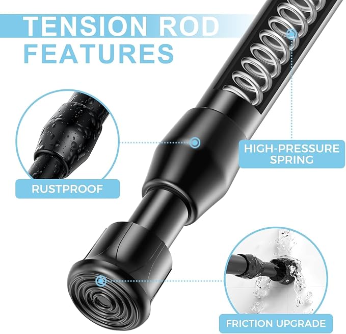 AIZESI Spring Tension Curtain Rods Short Tension Rod (Black,12" to 19"-6Pcs)