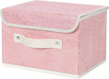ANMINY Fabric Storage Bin with Lid Rose Print Storage Box Basket with PU Leather Handles Washable PP Plastic Board Decorative Foldable Lidded Shelf Cubes Closet Organizer Container - Pink, Small Size