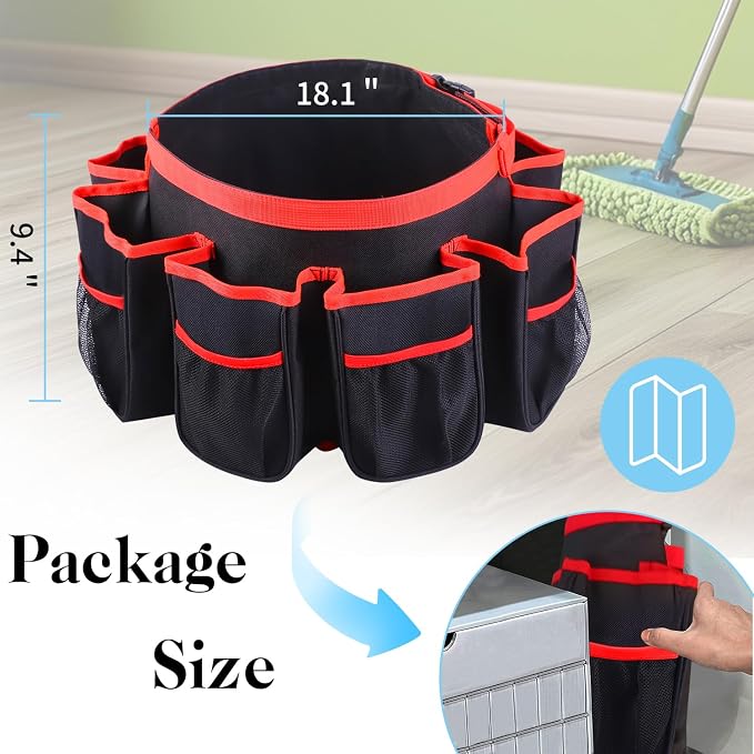 Portable Bucket Cleaning Tool Organizer,5 Gallon Bucket Holder Cleaning Supplies,Foldable Wash Tool Caddy Organizer More Mesh Pockets for Housekeeping,Easy to Use