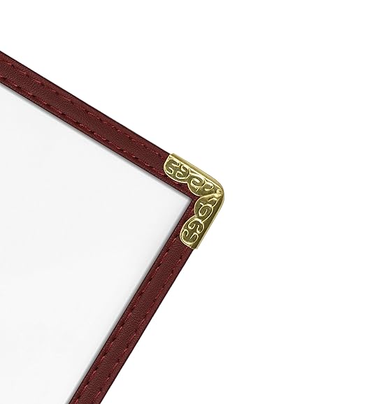 Goodsmart Restaurant Menu Covers – 25 Pack Burgundy 6 Views Trifold, Side-Loading Menu Holders, Vinyl & Plastic Menu Covers, Clear Menu Sleeves, 8.5" x 14" & 4.25" x 14", Café Style with Gold Corners