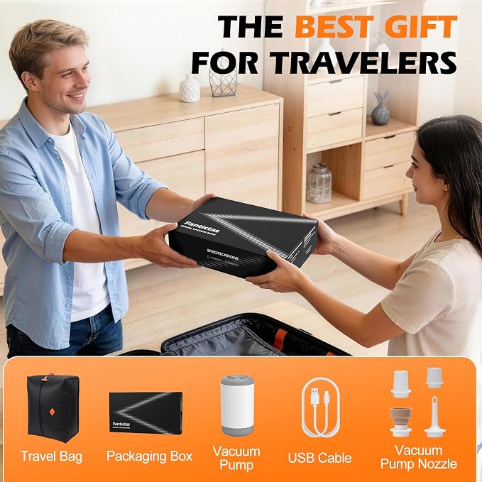Fantictas Vacuum Travel Bags Kit (2 Pack) - 18L Waterproof & Tear Resistant Travel Compression Bags with Wireless Vacuum Pump for luggage & Backpacks, Space Saving Vacuum Storage Bags