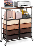 Rolling Cart with 8 Drawers,Storage Drawer Cart with Wooden Tabletop,Lockable Wheels Organizer for Homeschool, Arts & Crafts, Classroom, Office & Creative Spaces (Brown)