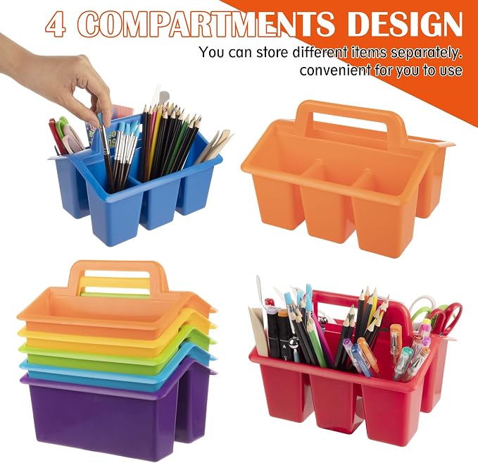 WRVCSS 6Pack Classroom caddy, assorted color for Classrooms, Kids Room, and Office Organization,9"(L) x6.7(W) x6.5(H),4 compartments