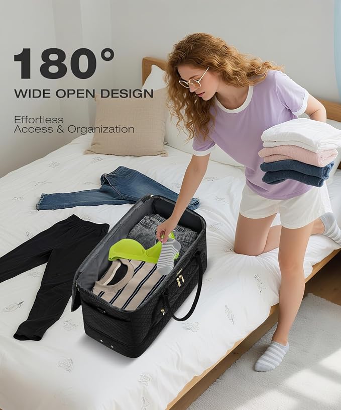 Travel Duffle Bag, Wide Open Large Weekender Bag for Women with Shoe Compartment, Carry on Overnight Bags with Toiletry Bag, Hospital Bag for Women Labor Delivery with Wet Pocket (3 Pcs)