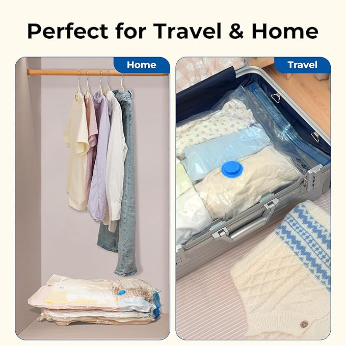 ETENWOLF Vacuum Storage Bags for Travel with Rechargeable Wireless Pump, Vacuum Seal Bags for Clothes and Travel, Space Saver Bags in Carry-On Sizes, Perfect for Luggage and Suitcases, 20 Jumbo