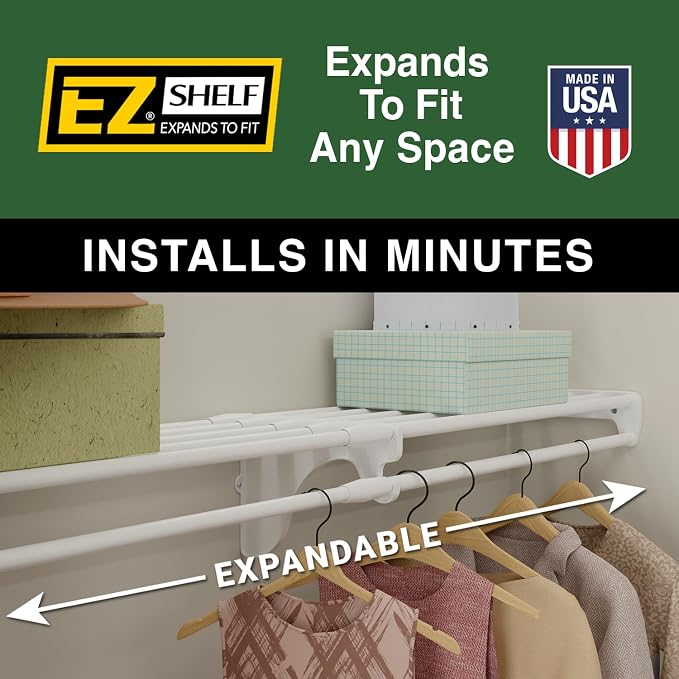 EZ Shelf Expandable Shelf (No Rod) - Mounts to Backwall (White, 65.3" - 120")
