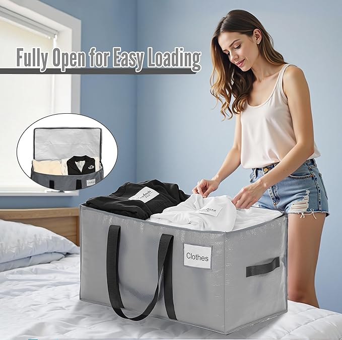 BAGAIL Heavy Duty Moving Bags with Strong Handle, Extra Large Moving Boxes, Storage Tote for Clothes, College Moving Supplies(Grey, 4 Pack)