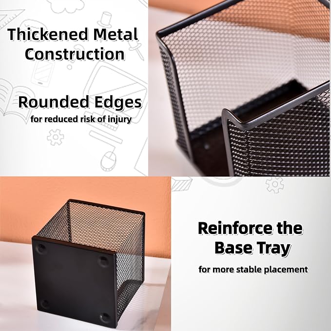 Sticky Note Holder，Mesh Memo Holder with 1 Pack Sticky Note Black Memo Pad Holder Cube Holder for Office Home School