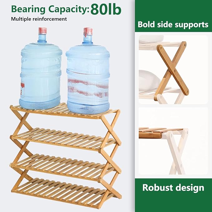 3 Tier Bamboo Shoe Rack,Portable Folding Shoe Storage Rack,Without Installation Small Shoe Rack Perfect for Corridors, Bedrooms and Small Spaces (3 Tier)