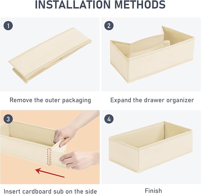 DIMJ Drawer Organizer Clothes - Underwear Organizer Small Sock Organizer Closet Organizers and Storage Box Dresser Drawer Dividers for Baby Clothes,Bra,Socks, Belt, Tie, Set of 6,Beige